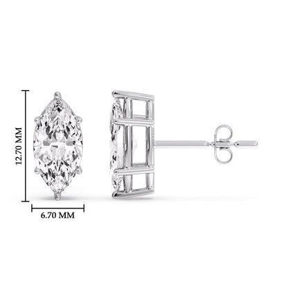 6 Prong Marquise Diamonds Solitaire Stud Earring in Basket Setting