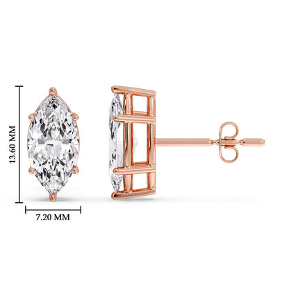 6 Prong Marquise Diamonds Solitaire Stud Earring in Basket Setting