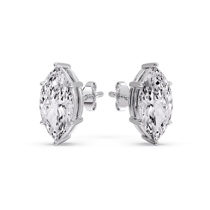 6 Prong Marquise Diamonds Solitaire Stud Earring in Basket Setting
