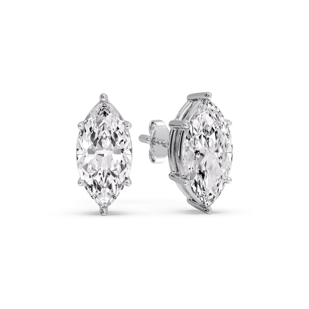 6 Prong Marquise Diamonds Solitaire Stud Earring in Basket Setting