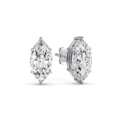 6 Prong Marquise Diamonds Solitaire Stud Earring in Basket Setting