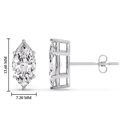 6 Prong Marquise Diamonds Solitaire Stud Earring in Basket Setting