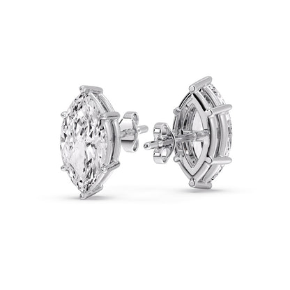 6 Prong Marquise Diamonds Solitaire Stud Earring in Basket Setting