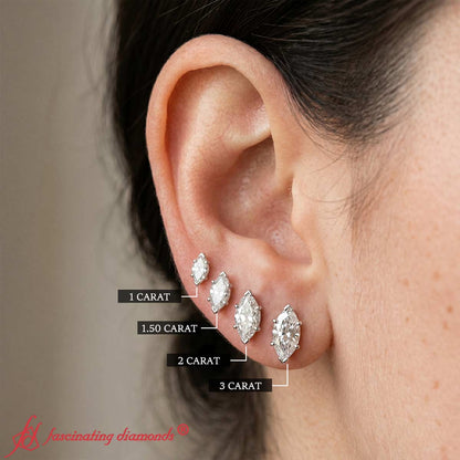 6 Prong Marquise Diamonds Solitaire Stud Earring in Basket Setting