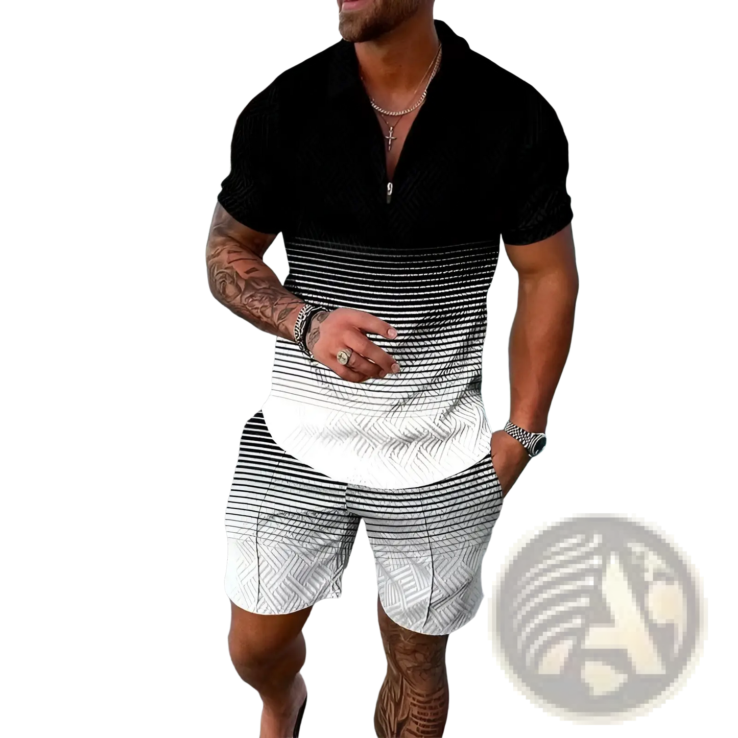 Men's Textured Polo and Shorts Coordinated Summer Set