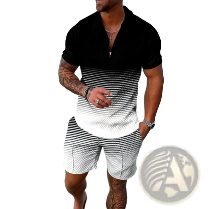 Men's Textured Polo and Shorts Coordinated Summer Set