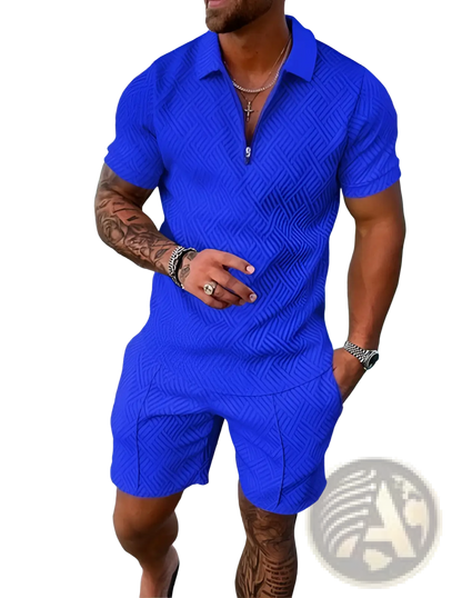 Men's Textured Polo and Shorts Coordinated Summer Set