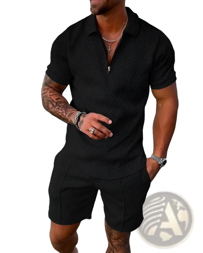 Men's Textured Polo and Shorts Coordinated Summer Set