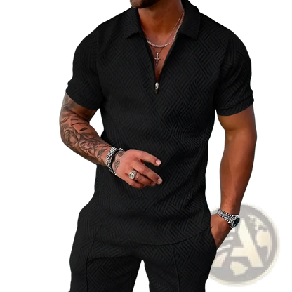 Men's Textured Polo and Shorts Coordinated Summer Set