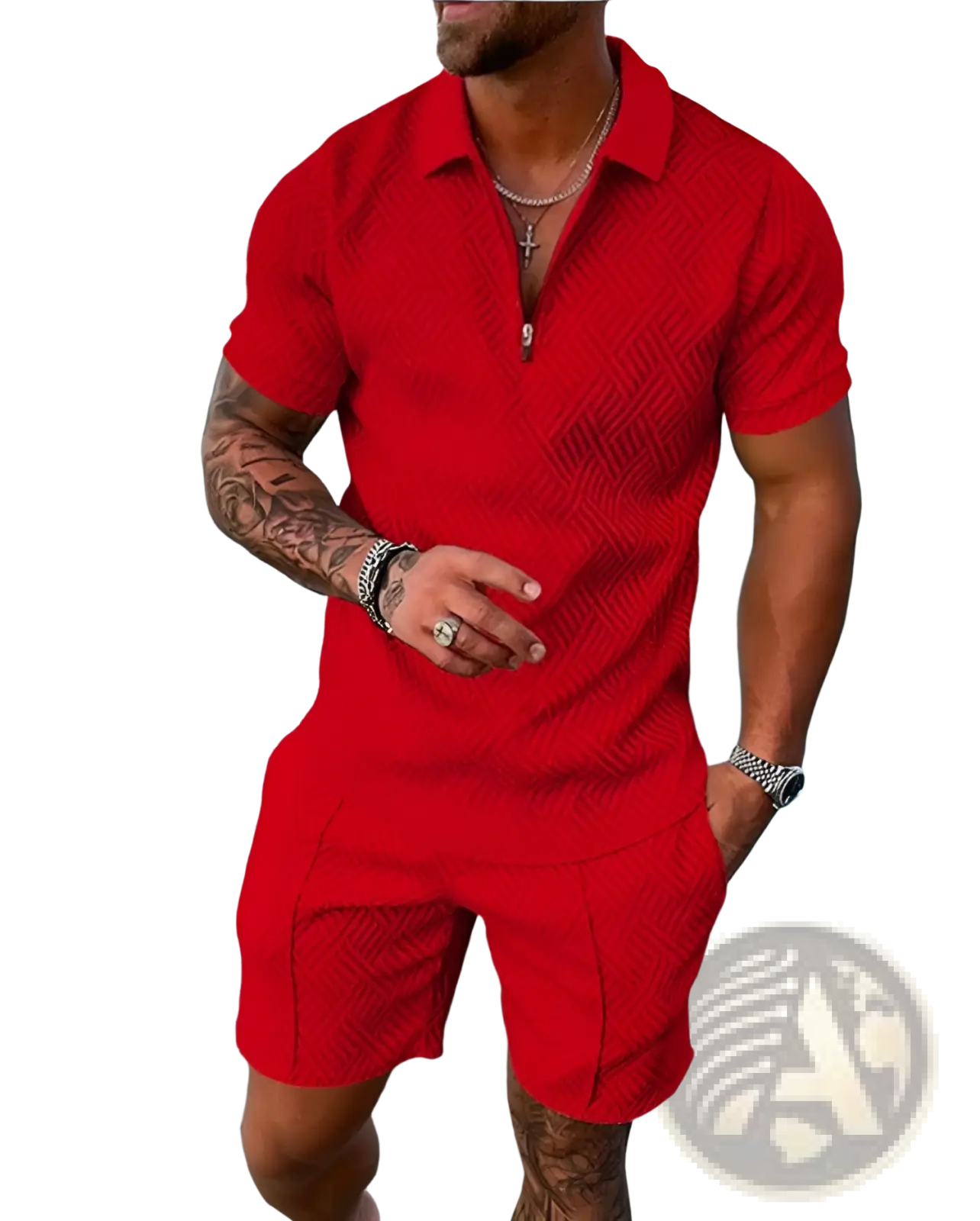 Men's Textured Polo and Shorts Coordinated Summer Set