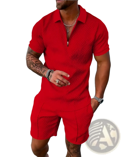 Men's Textured Polo and Shorts Coordinated Summer Set