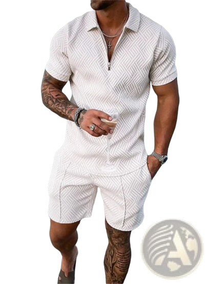 Men's Textured Polo and Shorts Coordinated Summer Set
