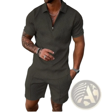 Men's Textured Polo and Shorts Coordinated Summer Set
