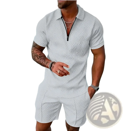 Men's Textured Polo and Shorts Coordinated Summer Set