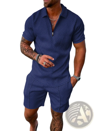 Men's Textured Polo and Shorts Coordinated Summer Set