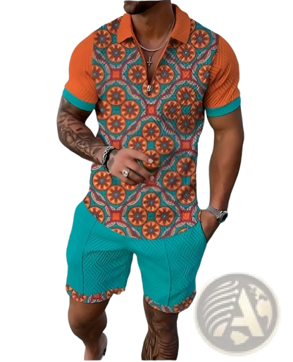 Men's Textured Polo and Shorts Coordinated Summer Set
