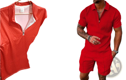 Men's Textured Polo and Shorts Coordinated Summer Set