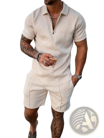 Men's Textured Polo and Shorts Coordinated Summer Set
