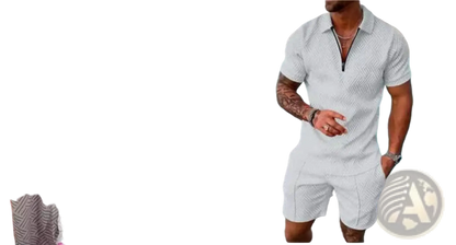 Men's Textured Polo and Shorts Coordinated Summer Set