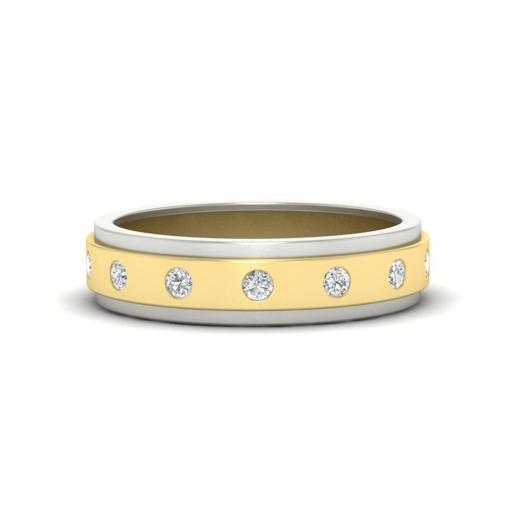 Mens Two Tone Bezel Stone Wedding Ring