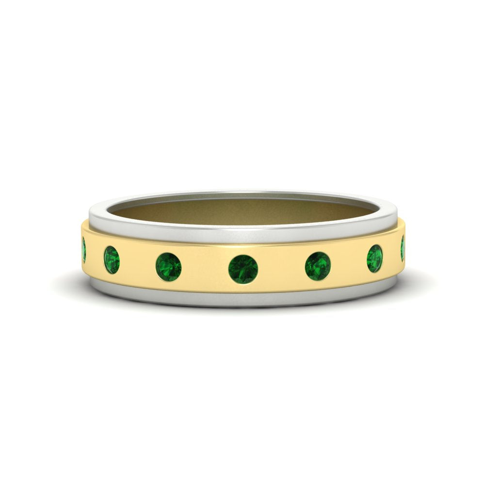 Mens Two Tone Bezel Stone Wedding Ring