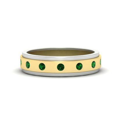 Mens Two Tone Bezel Stone Wedding Ring