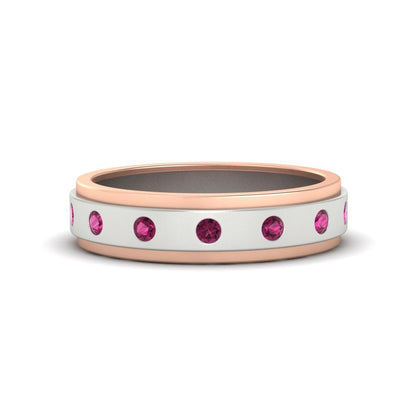 Mens Two Tone Bezel Stone Wedding Ring
