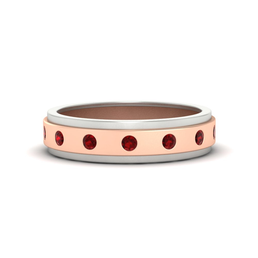 Mens Two Tone Bezel Stone Wedding Ring