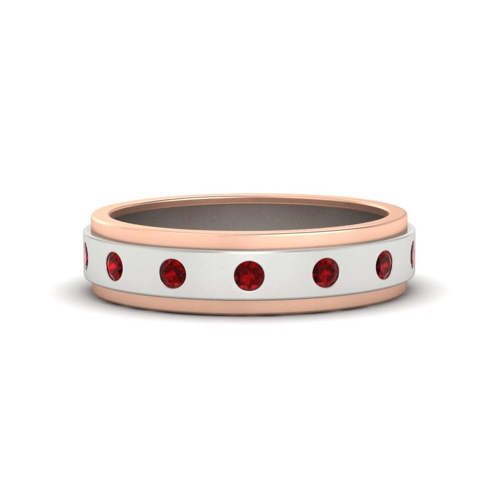 Mens Two Tone Bezel Stone Wedding Ring