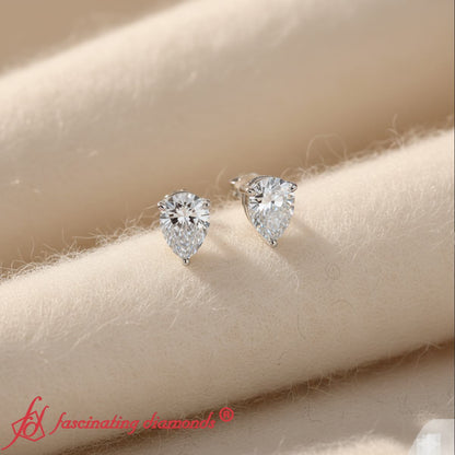 Three-Prong Pear Diamond Solitaire Stud Earrings [IGI Certified]