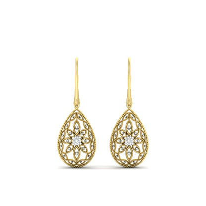 Filigree Diamond Openwork Teardrop Earrings