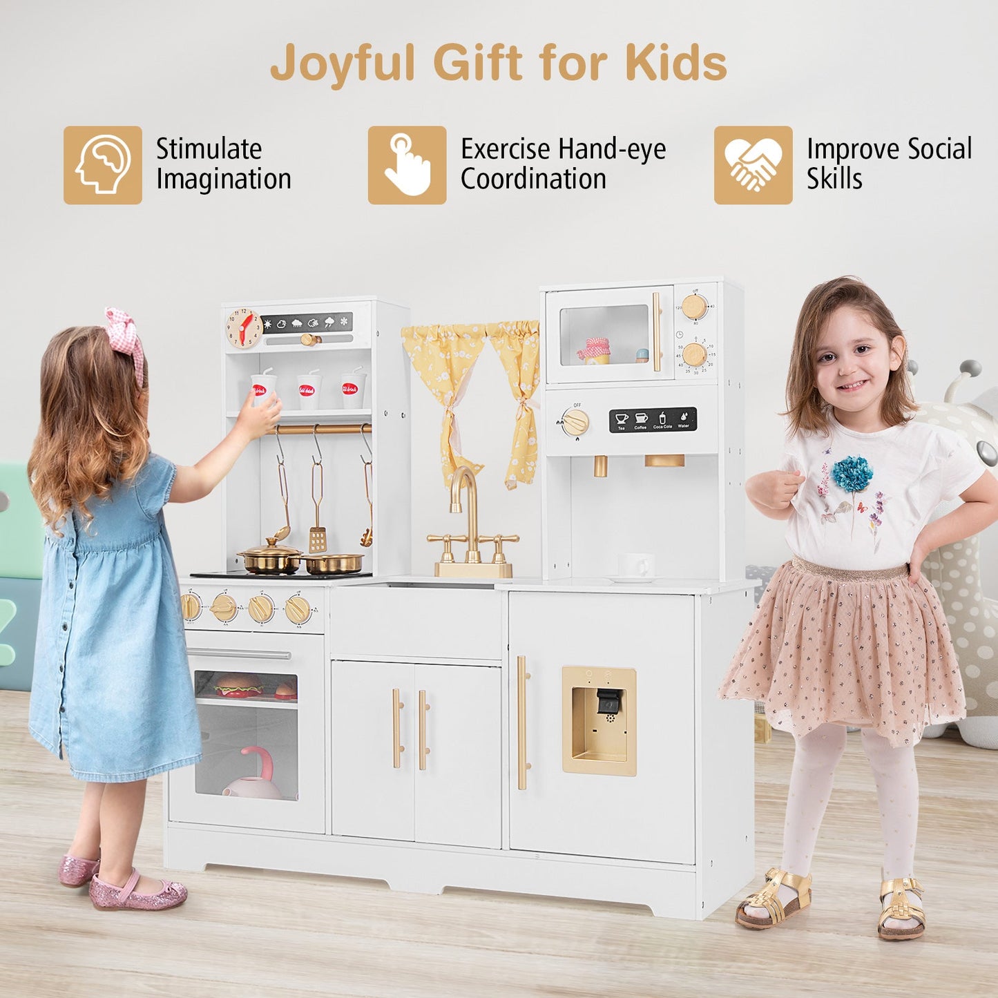 Pretend Play Kitchen for Kids with Coffee Maker-White