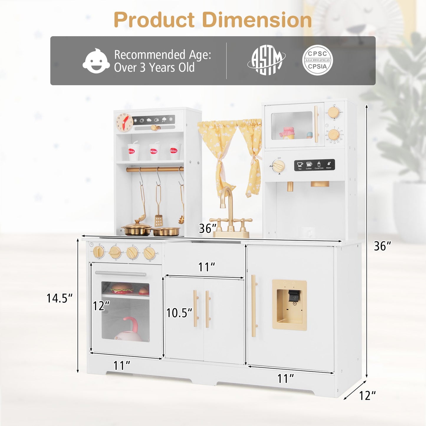 Pretend Play Kitchen for Kids with Coffee Maker-White