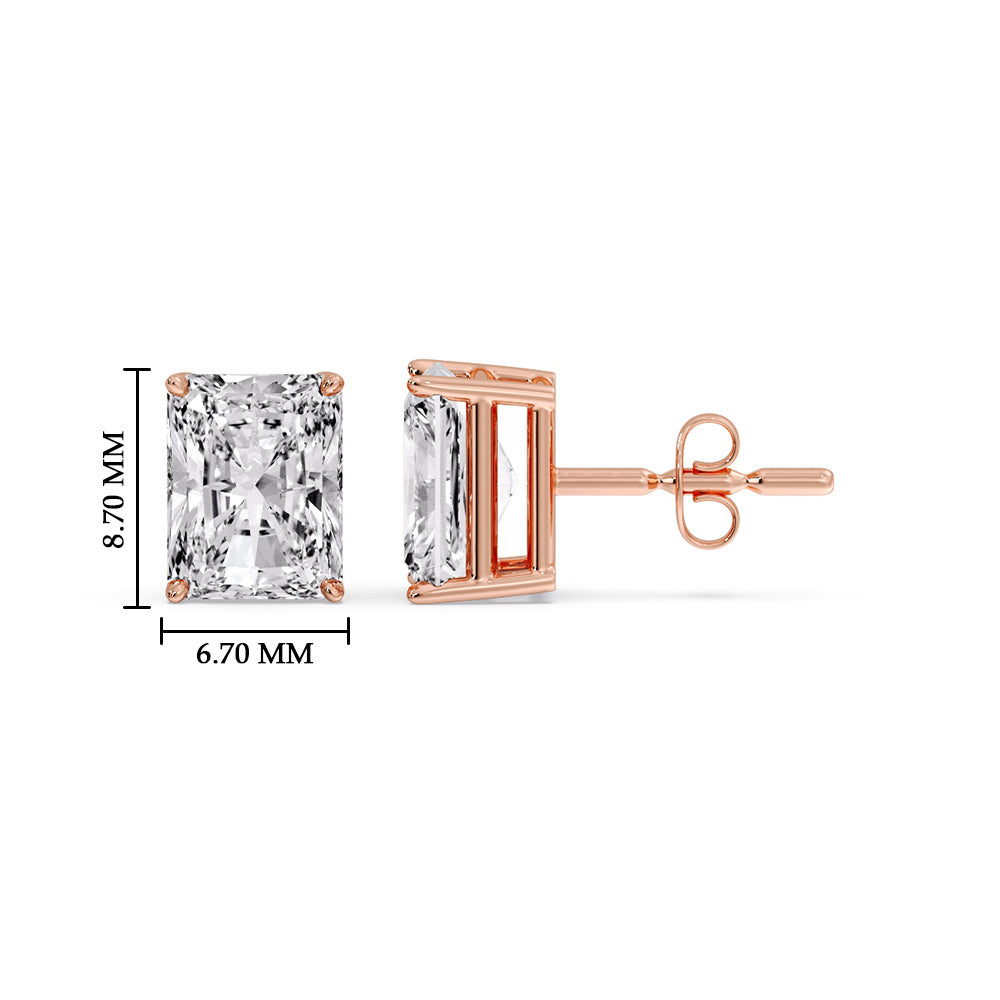 IGI Certified Basket Stud Earrings Set With Radiant Cut Diamonds