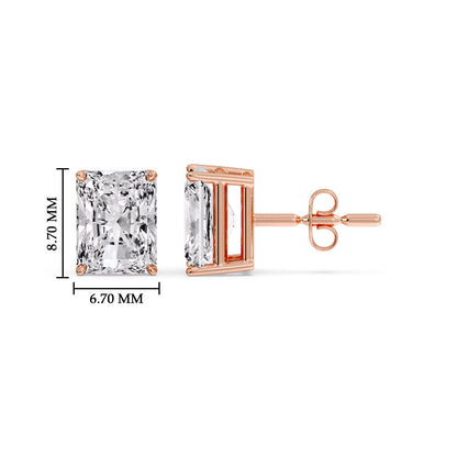 IGI Certified Basket Stud Earrings Set With Radiant Cut Diamonds
