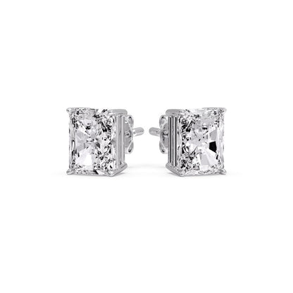 IGI Certified Basket Stud Earrings Set With Radiant Cut Diamonds