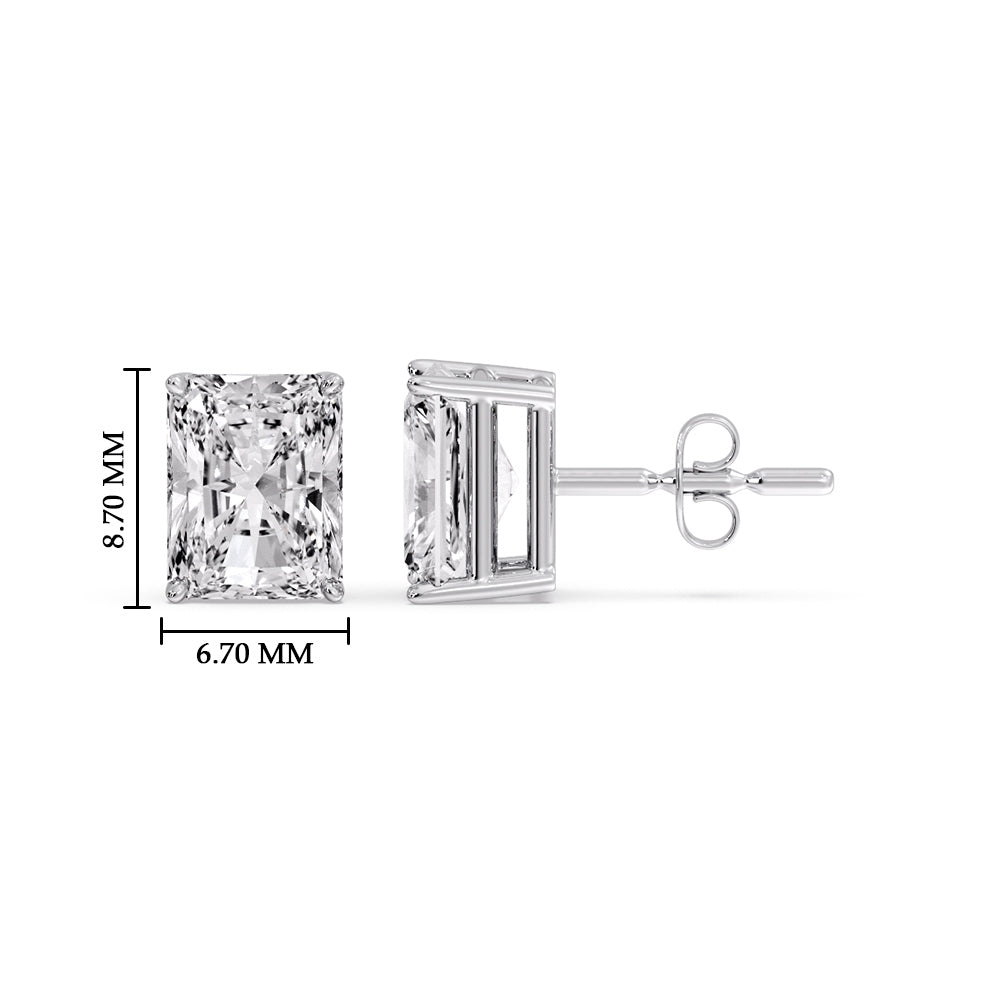 IGI Certified Basket Stud Earrings Set With Radiant Cut Diamonds