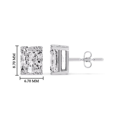 IGI Certified Basket Stud Earrings Set With Radiant Cut Diamonds