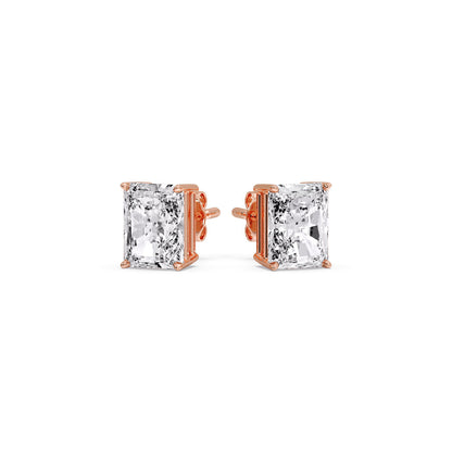 IGI Certified Basket Stud Earrings Set With Radiant Cut Diamonds
