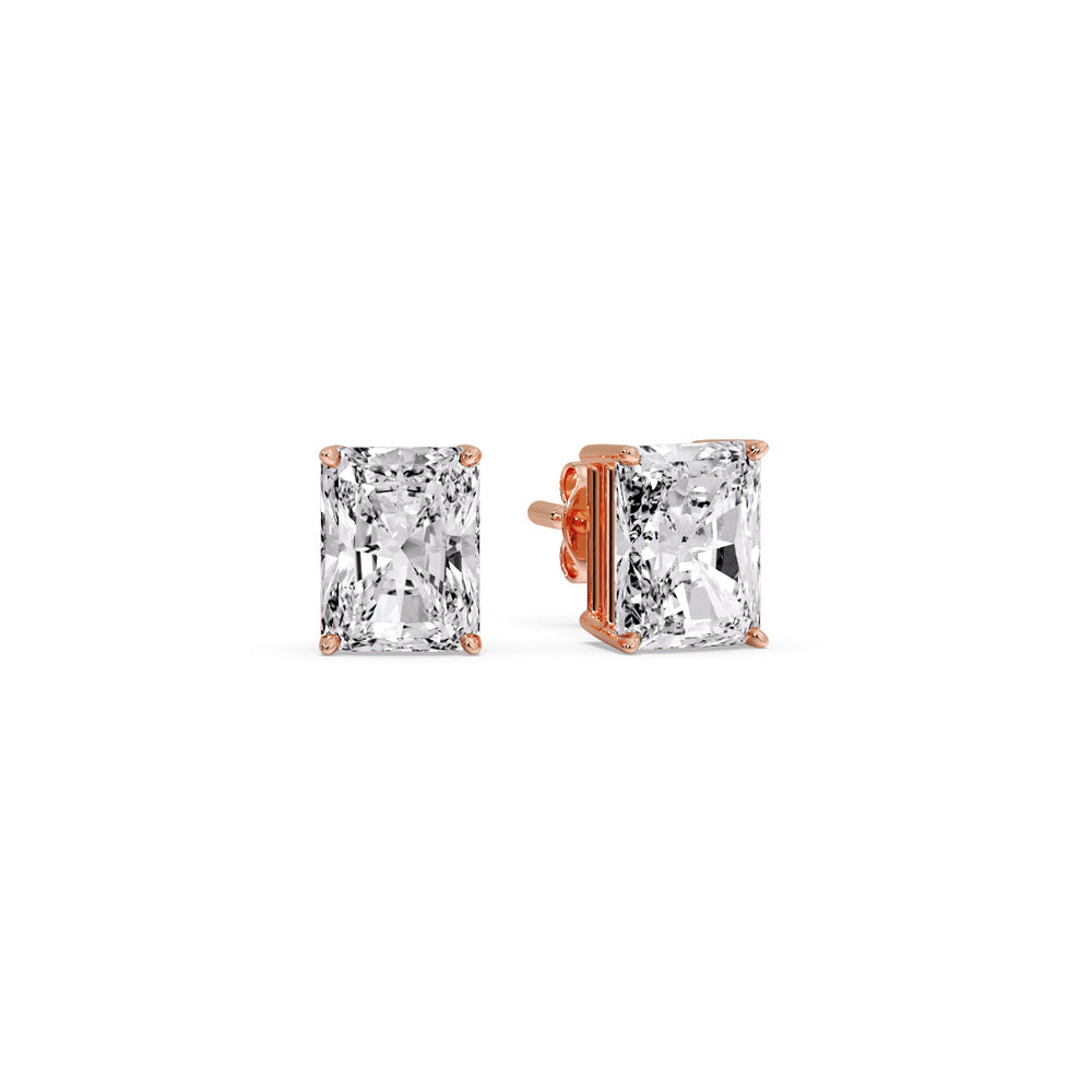 IGI Certified Basket Stud Earrings Set With Radiant Cut Diamonds