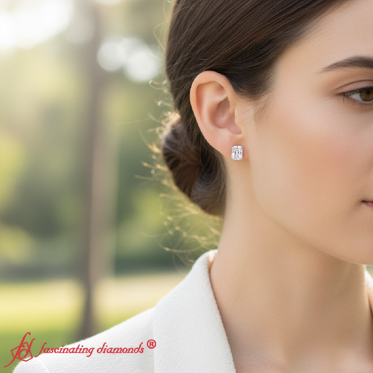 IGI Certified Basket Stud Earrings Set With Radiant Cut Diamonds