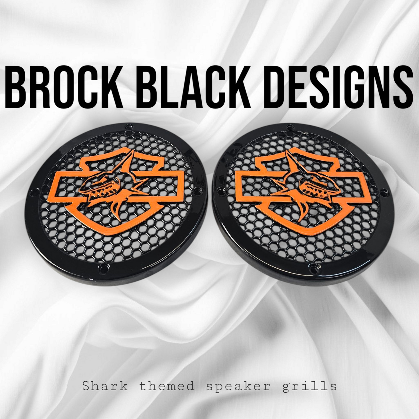 A set of Harley Shark 14-23 Harley Davidson Touring Pack Speaker Grill Cover Guard