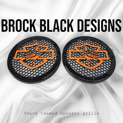 A set of Harley Shark 14-23 Harley Davidson Touring Pack Speaker Grill Cover Guard