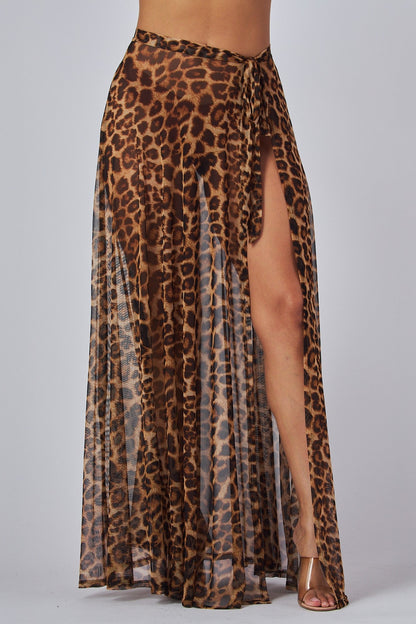 Daredevil Leopard Print Illusion See-Thru Skirt & Bodysuit Top Set/ Swimwear Set