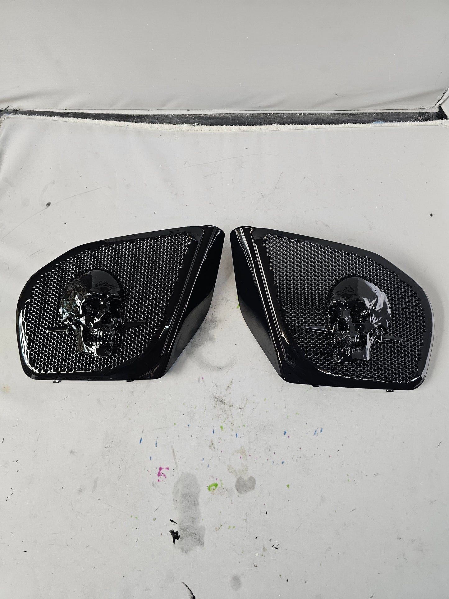 98 to 2024+ Road Glide 3D skull and dagger speakers grill covers set