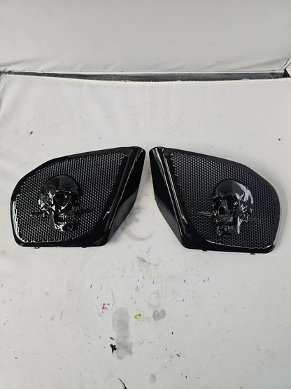 98 to 2024+ Road Glide 3D skull and dagger speakers grill covers set