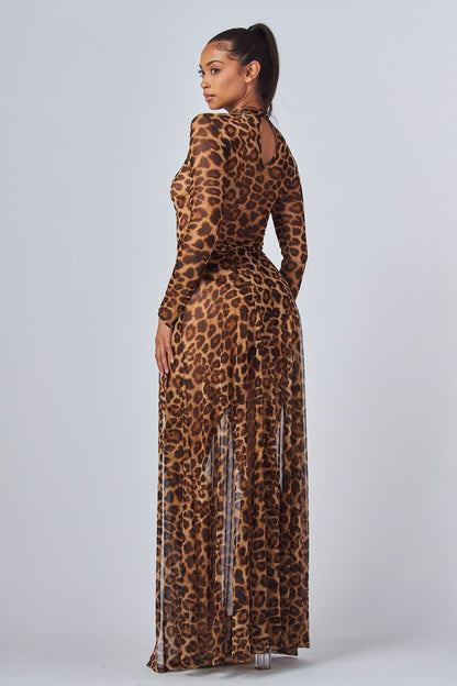 Daredevil Leopard Print Illusion See-Thru Skirt & Bodysuit Top Set/ Swimwear Set