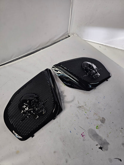 98 to 2024+ Road Glide 3D skull and dagger speakers grill covers set