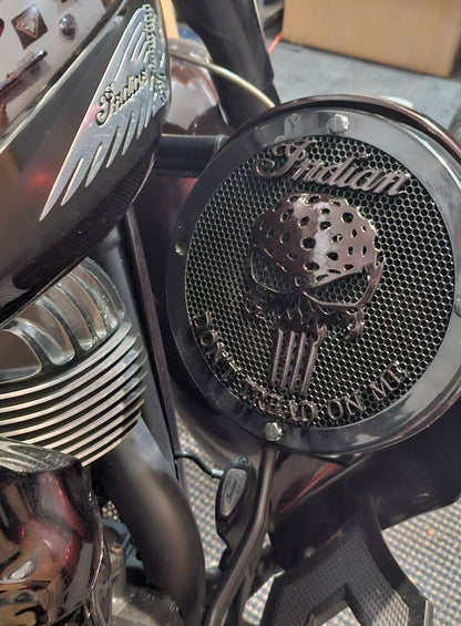 A set of Indian Punisher Dont Tread on me theme speakers grill covers