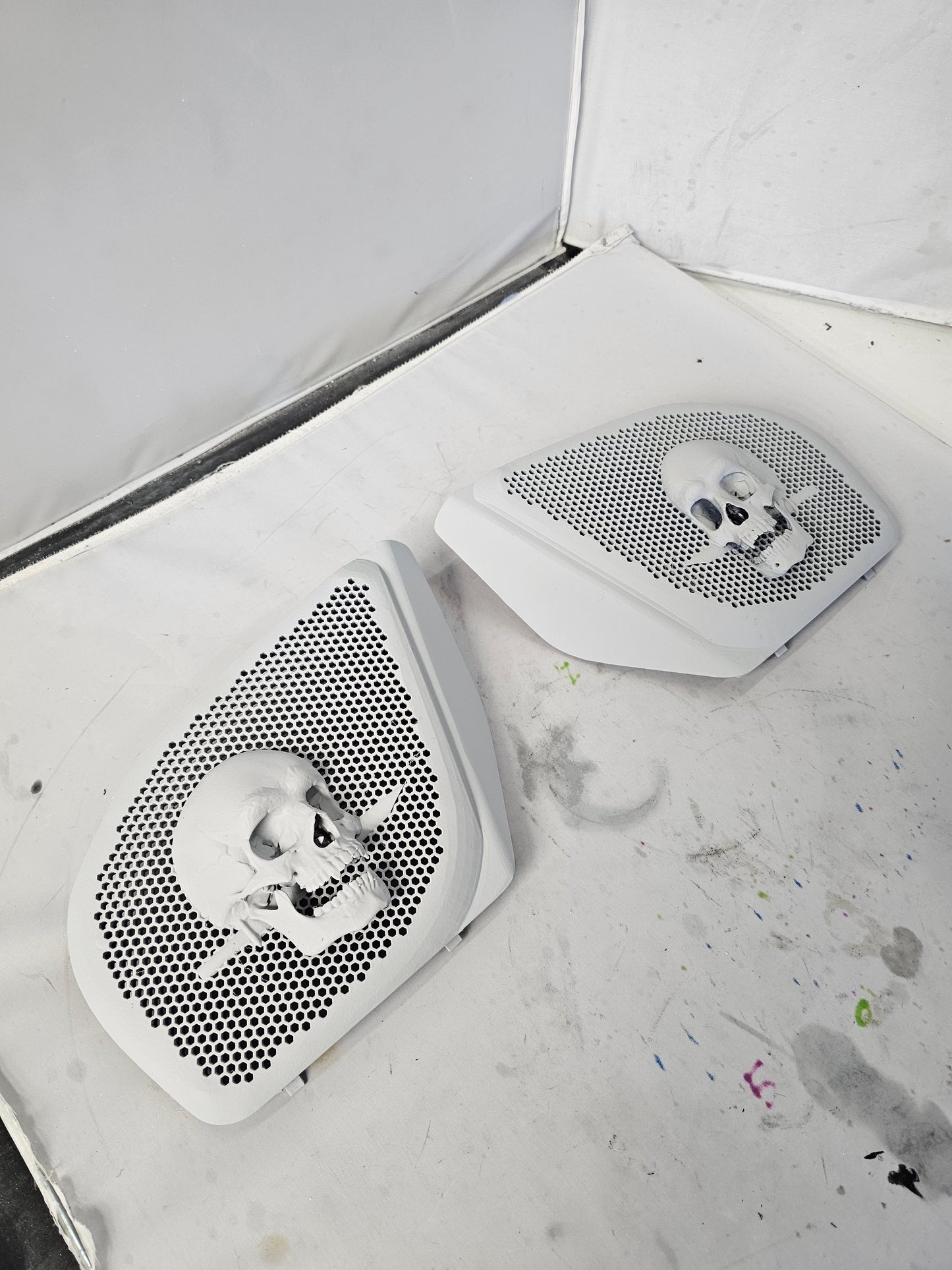 98 to 2024+ Road Glide 3D skull and dagger speakers grill covers set